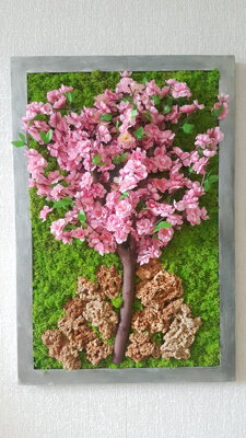 Mechový obraz s květem 90cm x 55cm 