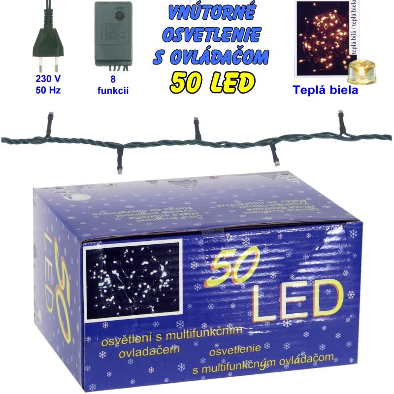 Vianočné osvetlenie teplá biela 50 LED